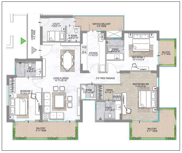1 BR Floor Plan